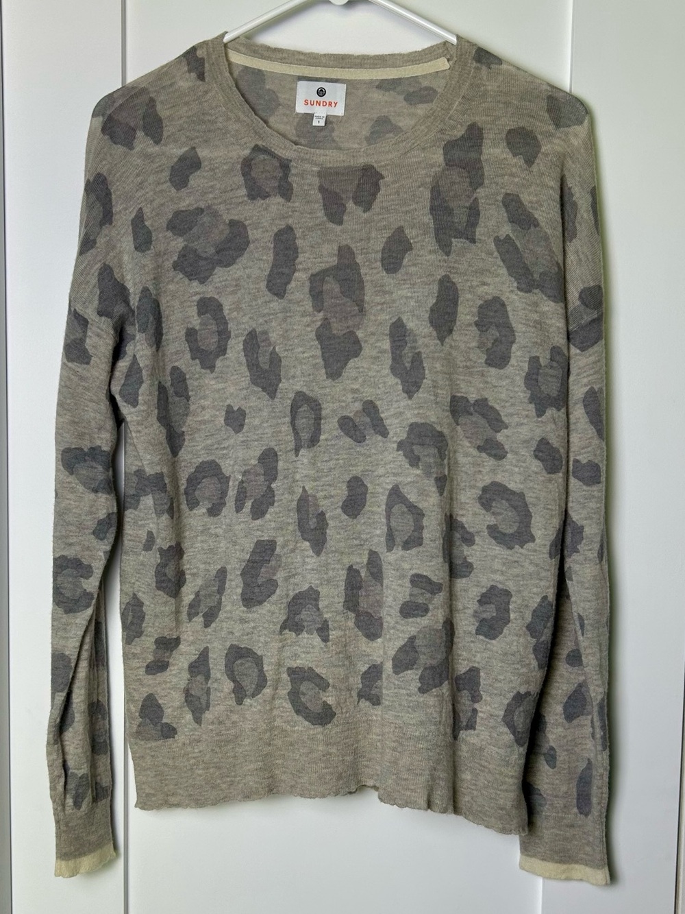 Sundry Merino Wool Cashmere Leopard Print Crewneck Sweater Sz 1/S